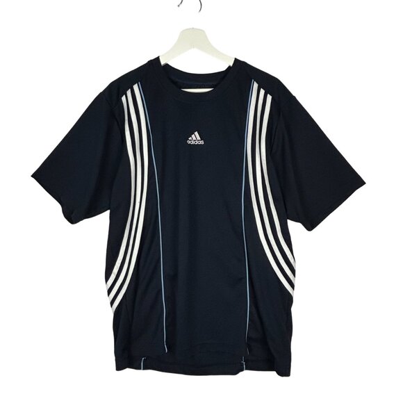 Adidas Shirt Mens XL Navy White Three Stripe Pullover Jersey Short Sleeve Casual - Picture 1 of 9